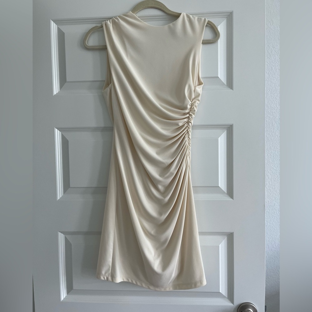 Zara Gathered Short Dress color Ecru, size medium